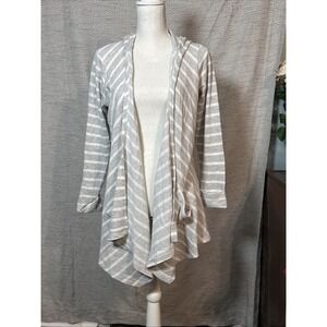 Olivia Sky Gray And White Striped Knit Hooded Long Cardigan Pockets 1X